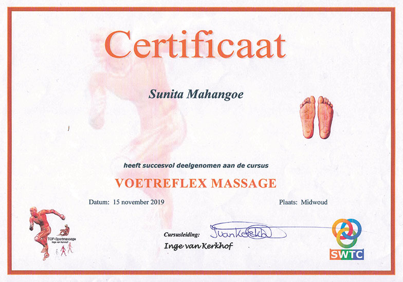 certificaat Voetreflex Massage
